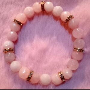 Elegant Rose Quartz Beaded Bracelet with Gold Accents